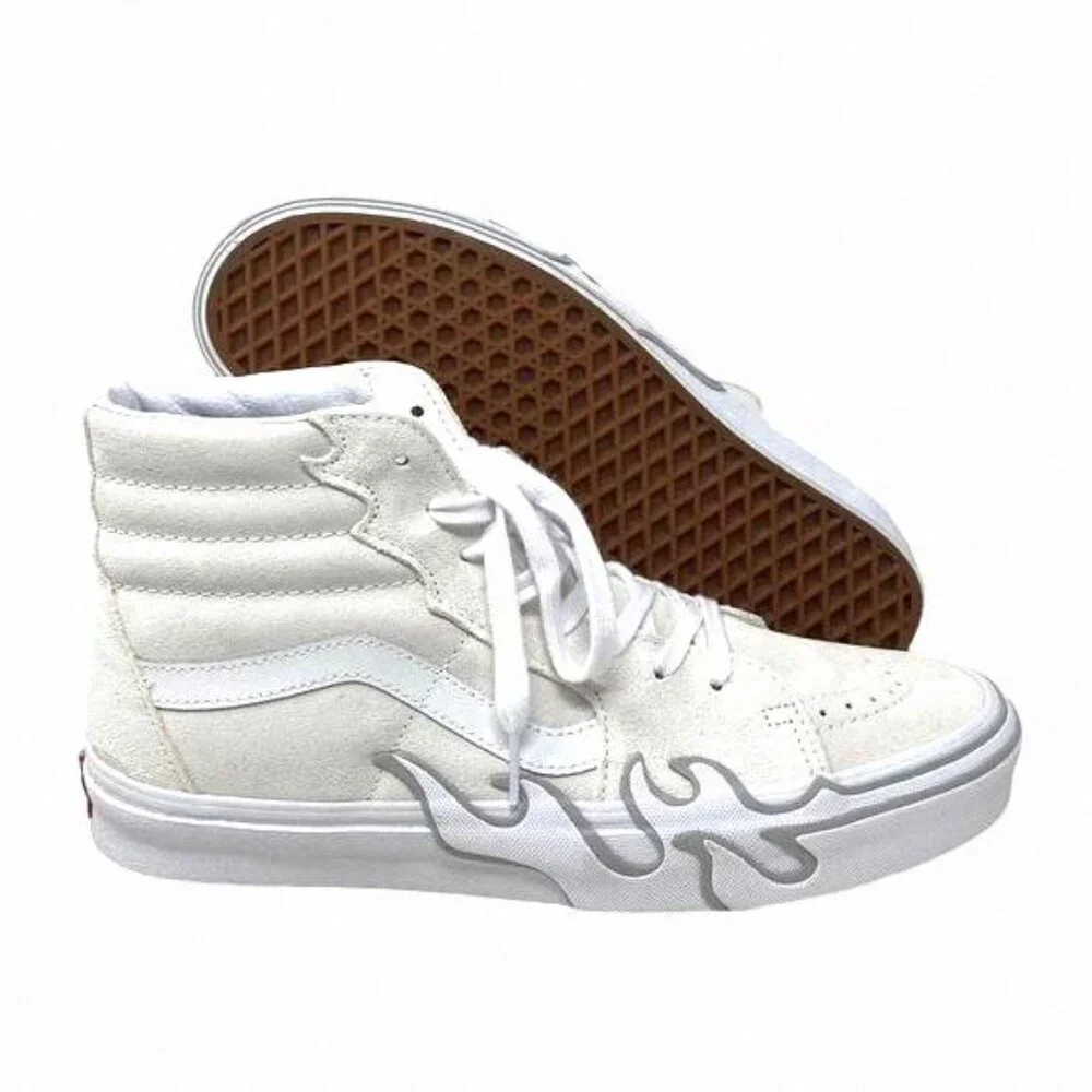 VANS Sk8-Hi Flame Suede Shoes White Gray Skate VN0005UJWWW Size Women's Sneakers